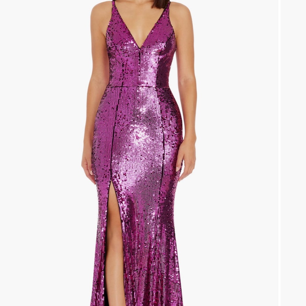 dress the population iris dress sequin floor length violet multi